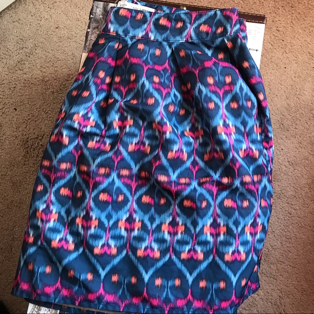 Blue and neon pink orange A line skirt